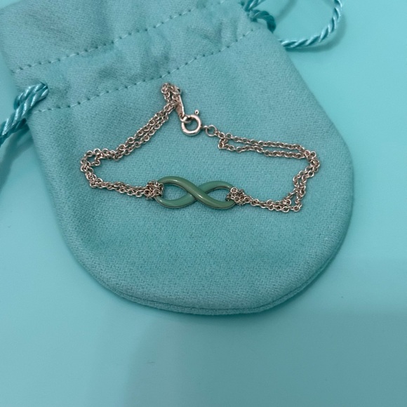 Tiffany & Co Blue Enamel Infinity 6.5" Double Chain Bracelet - Picture 1 of 7